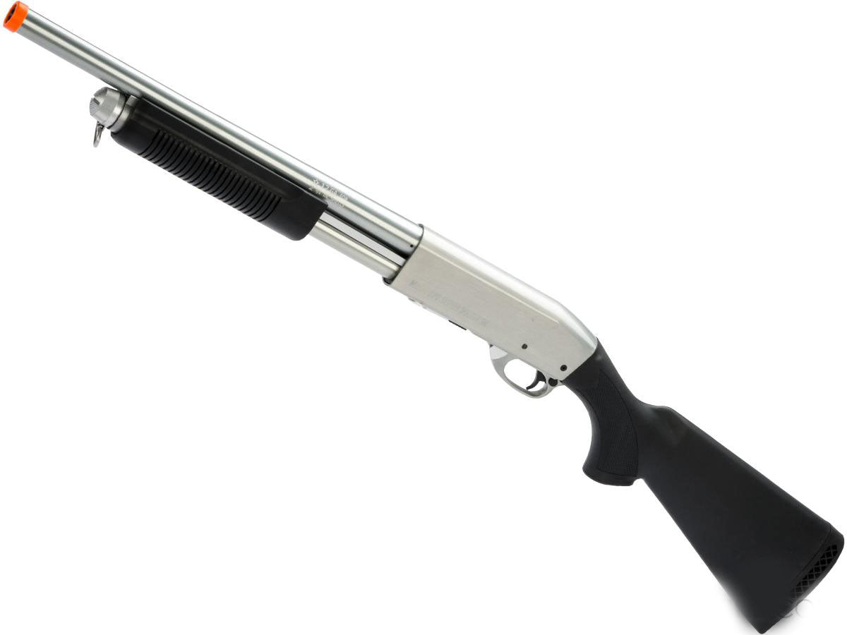 S&amp;T M870 Type Full Metal Airsoft Training Shotgun Police Version w/ Polymer Stock - Silver - Evike