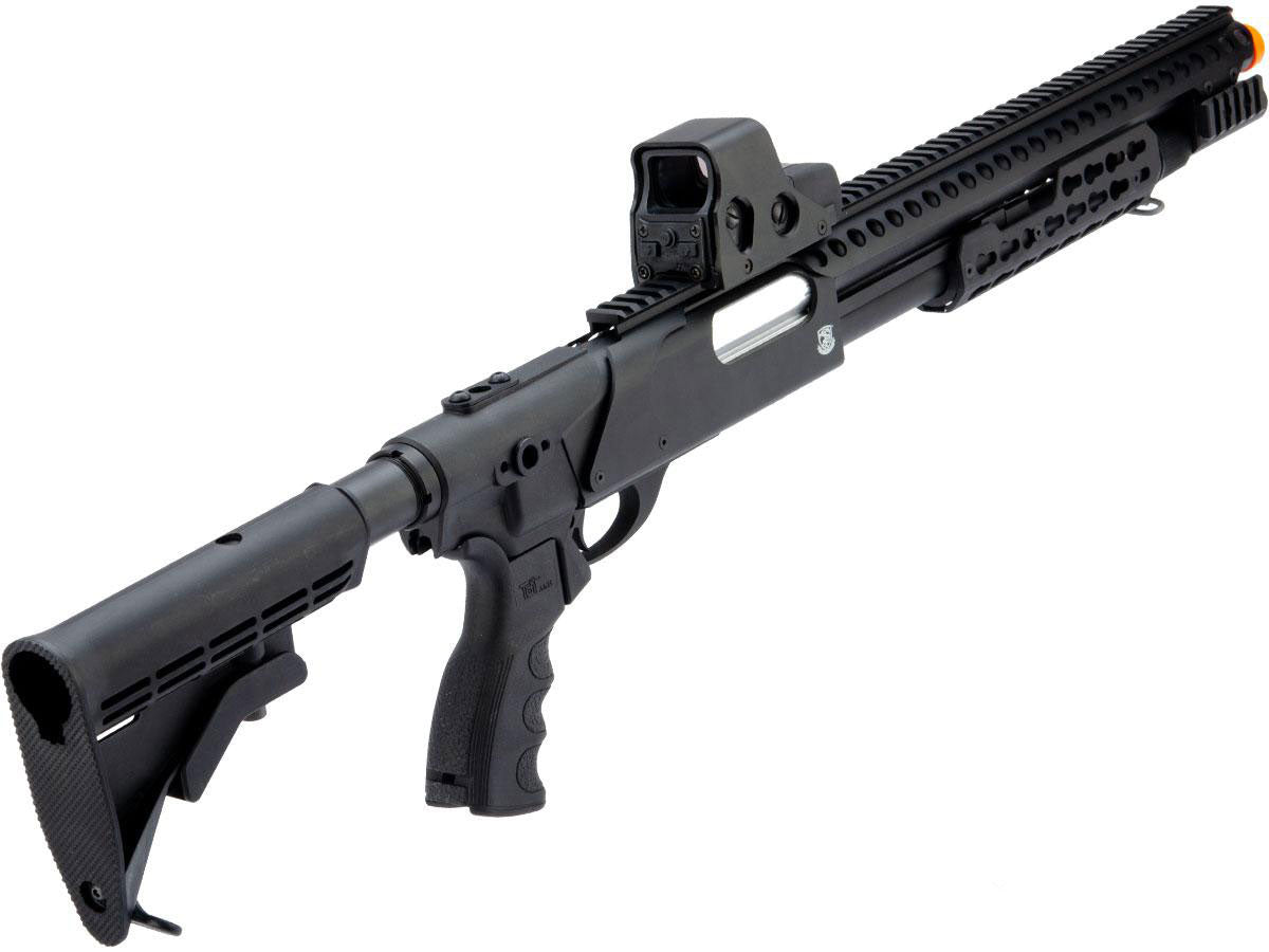 S&amp;T M870 Type Full Metal Airsoft Training Shotgun Tactical Style w/ LE Stock - Black - Evike