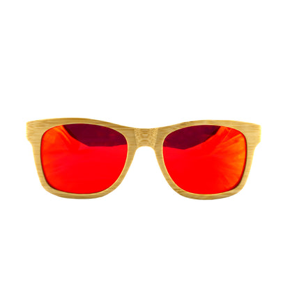 Social Paintball Sunglasses - Bamboo Wood with Red Mirror Lens
